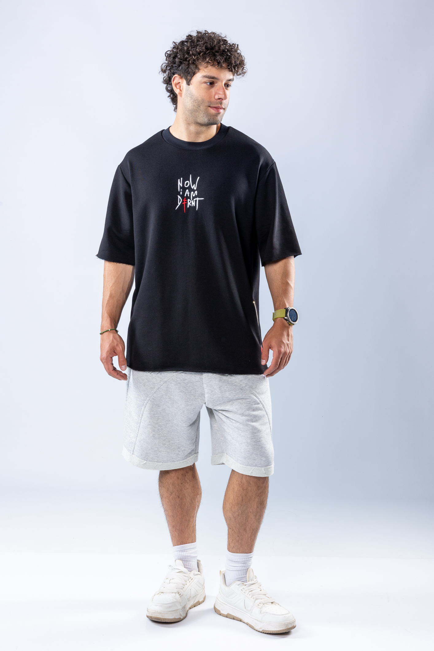 Pantaloni scurți oversize Gri melanj – imagine 6