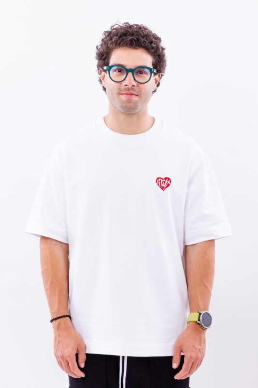 Tricou alb oversize  DFRNT Emb Heart – imagine 1