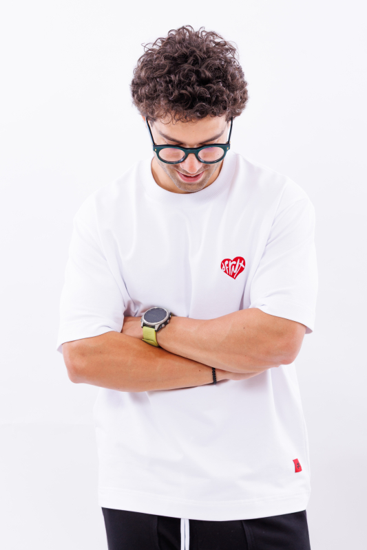 Tricou alb oversize  DFRNT Emb Heart – imagine 8