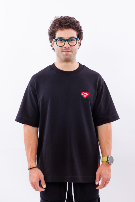 Tricou negru oversize DFRNT CORE HEART – imagine 2