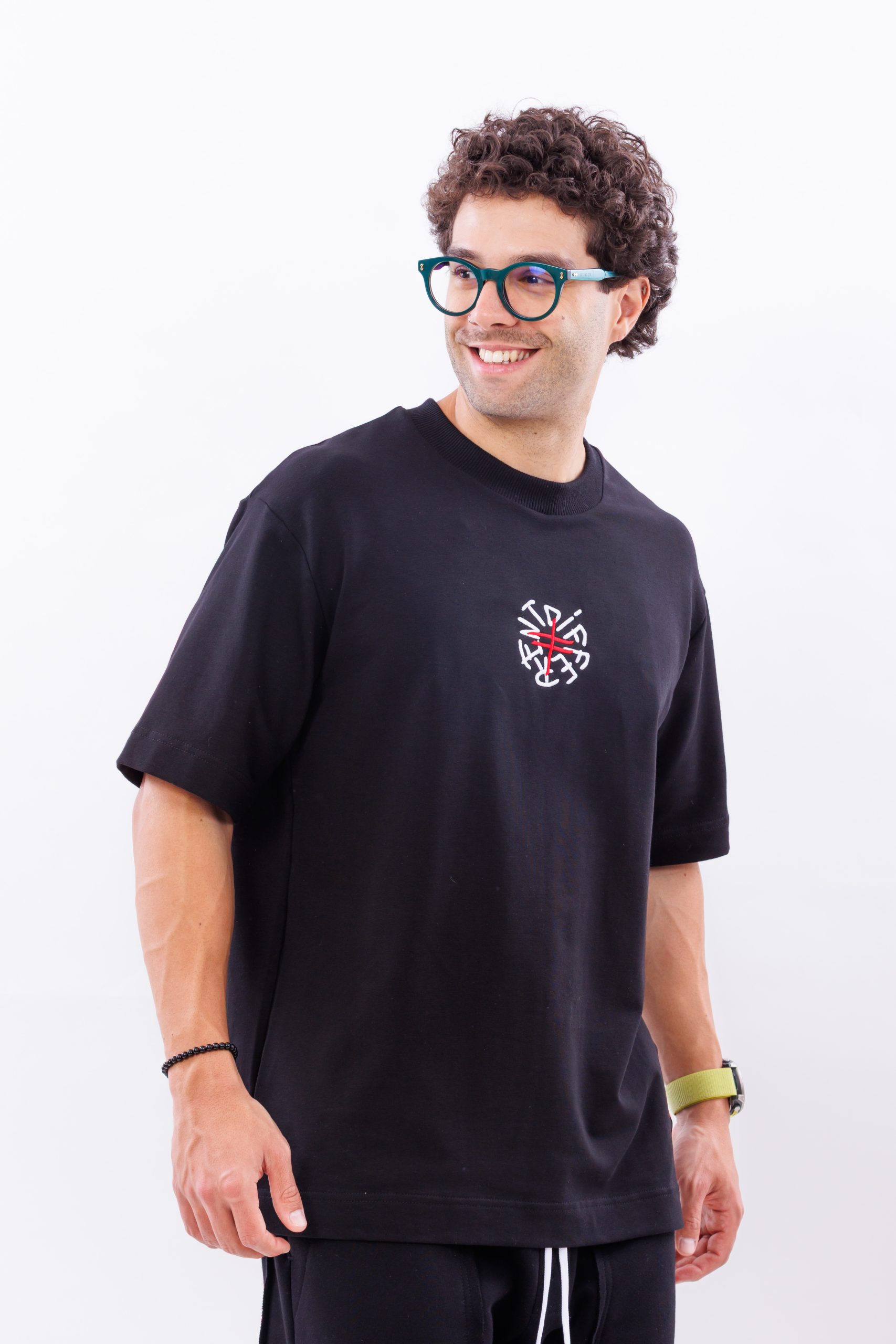 Tricou negru oversize DFRNT signature – imagine 2