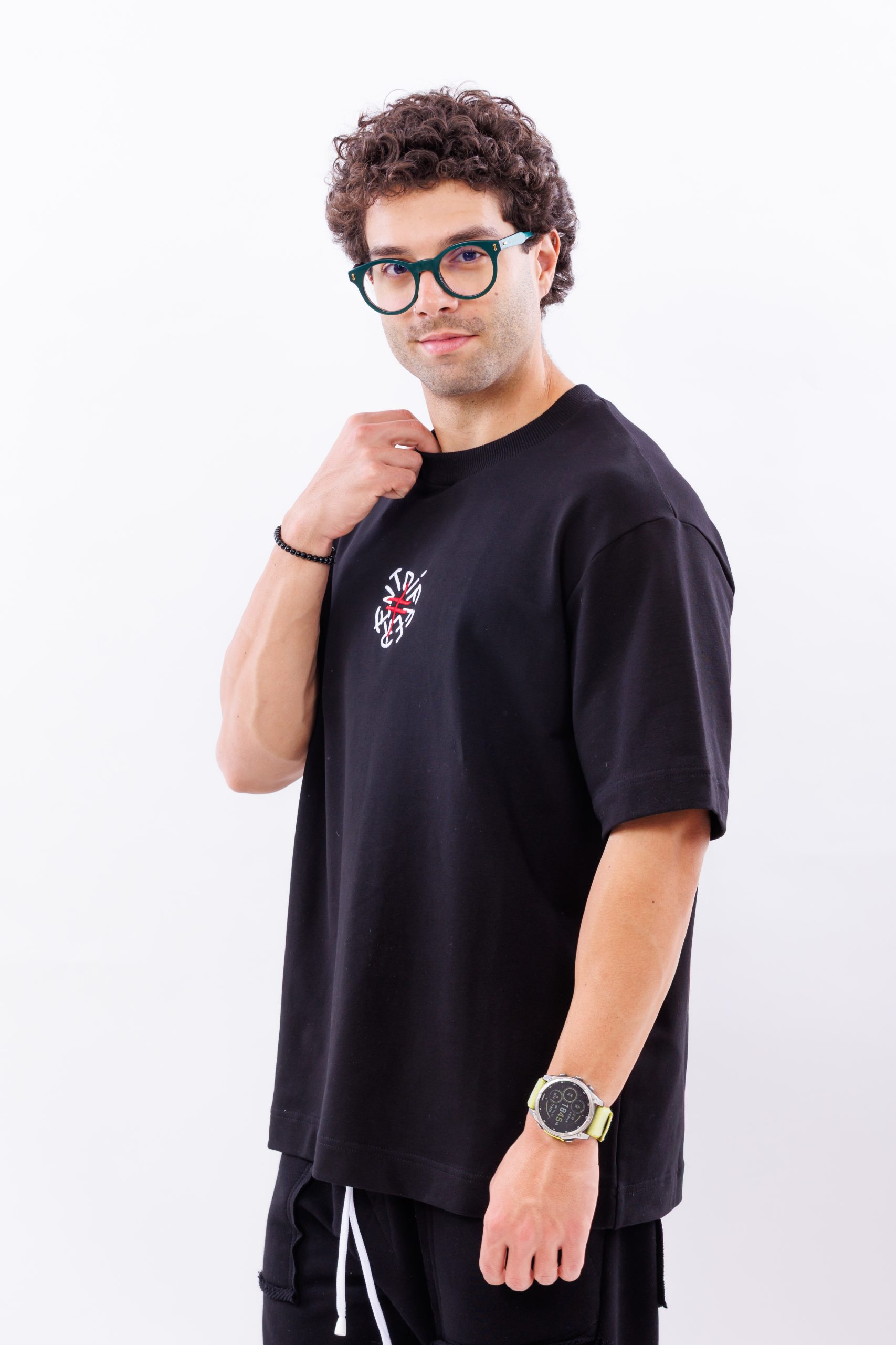 Tricou negru oversize DFRNT signature – imagine 4