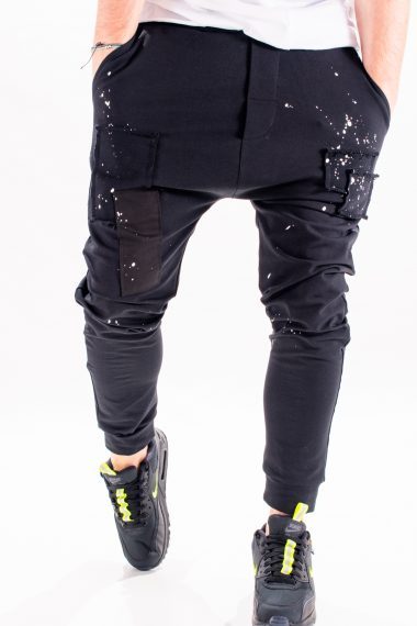 Pantaloni slim black cotton patches