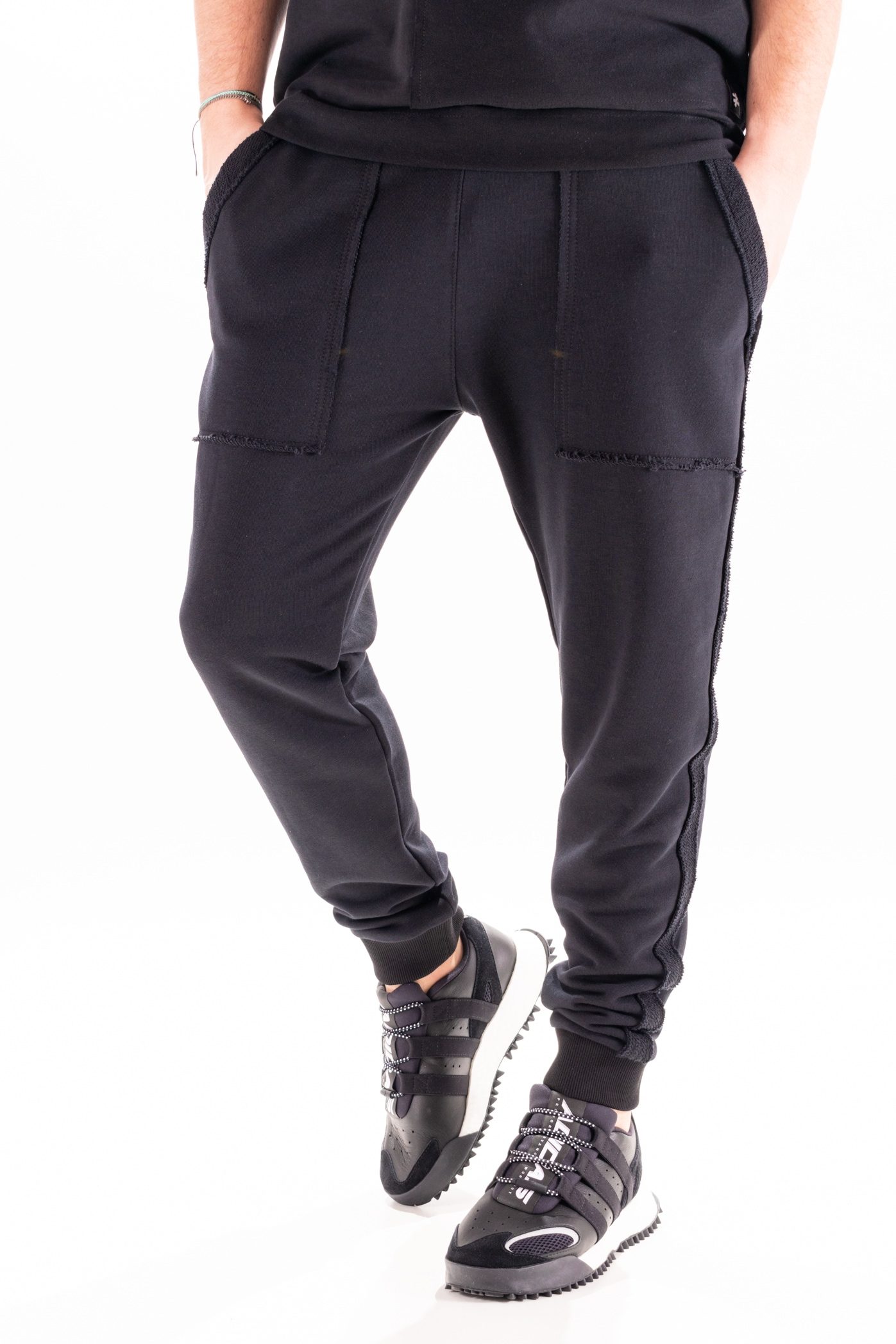 Pantaloni black cotton stripes
