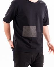 Tricou black oversize denim patch
