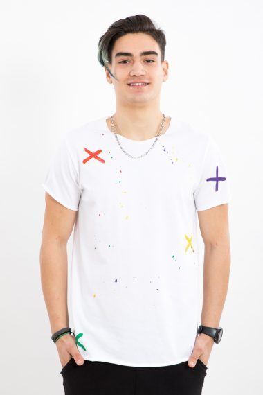 Tricou white cotton painted marks