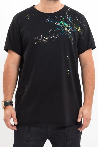 Tricou black colorful splashes