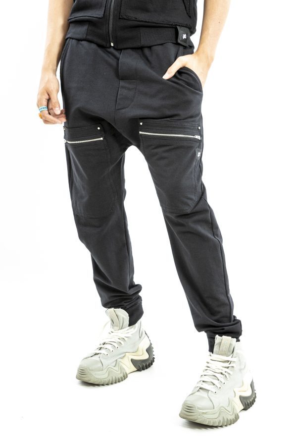 Pantaloni black baggy zipper pockets