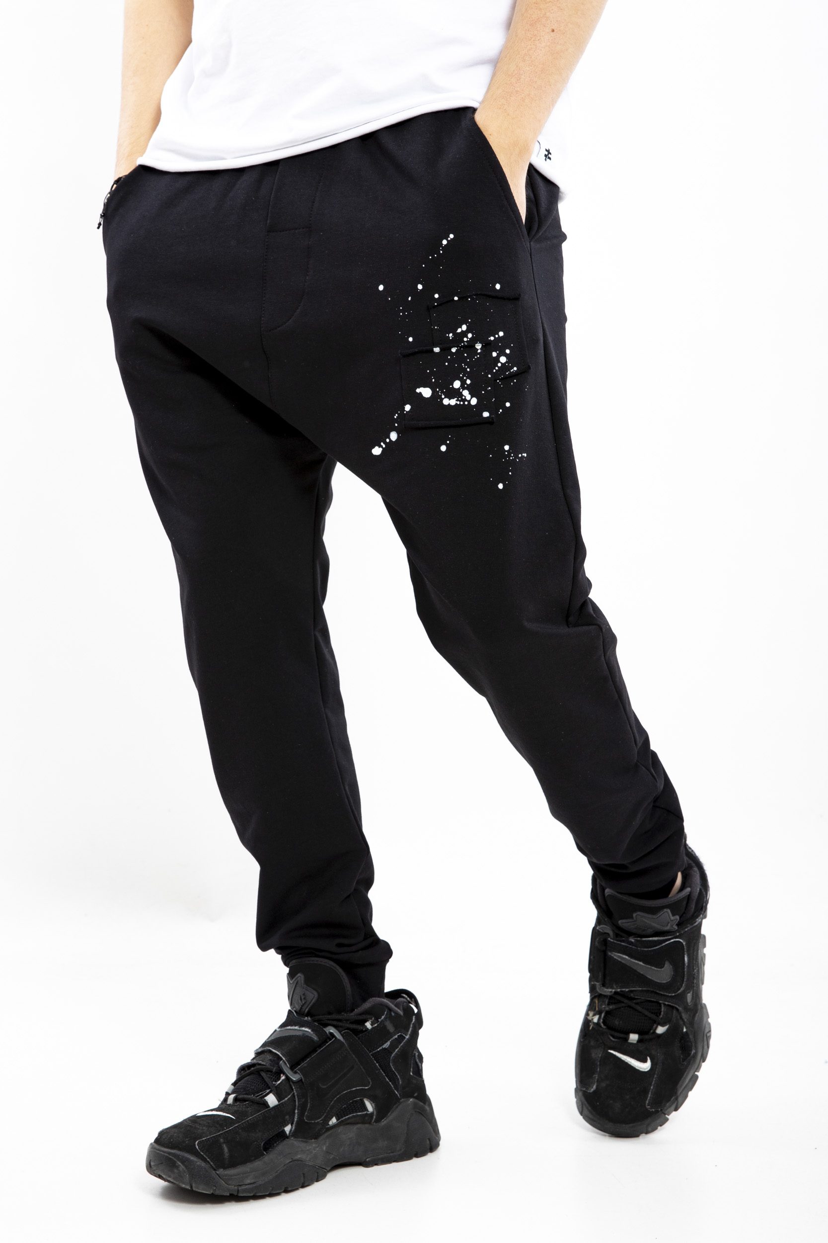 Pantaloni black cotton white splash