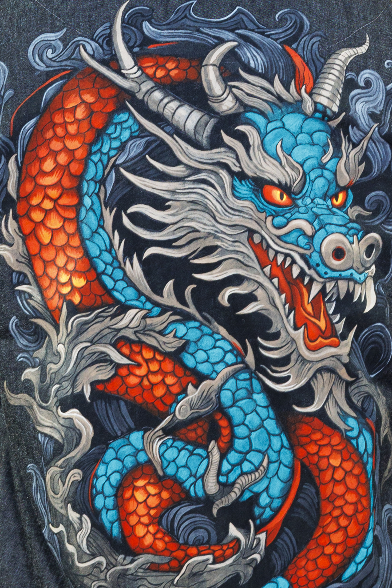 Mystical Blue Dragon Denim Parka Jacket
