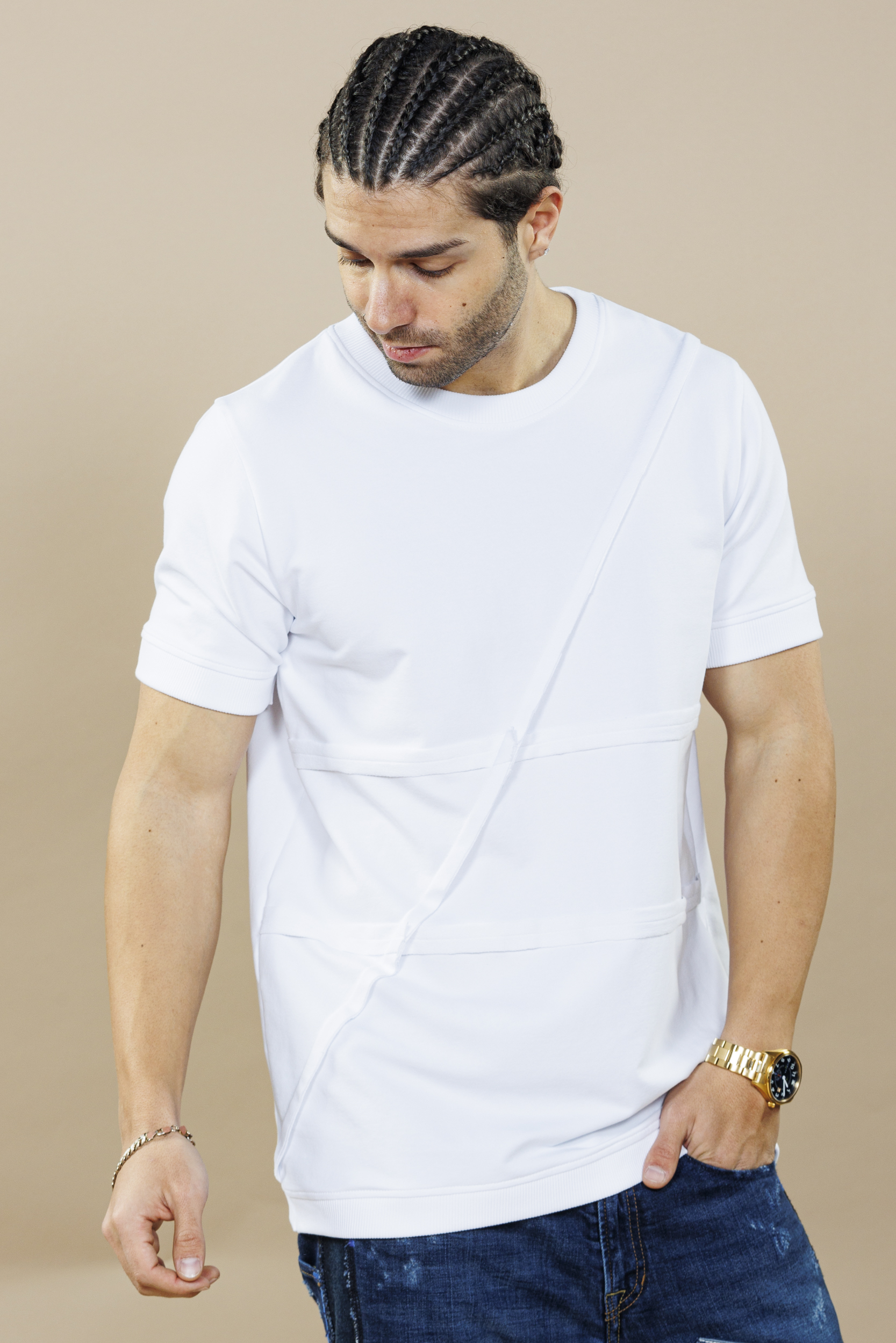Tricou white on white cotton seams