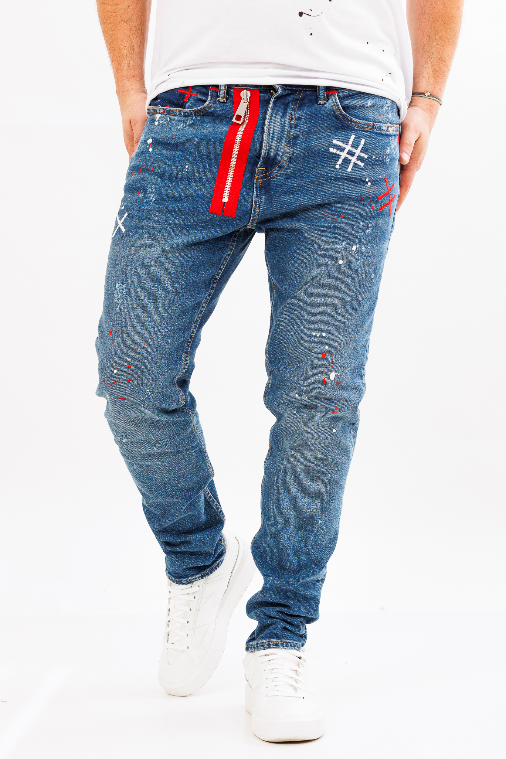 Blugi slim dcut 21 red zipper