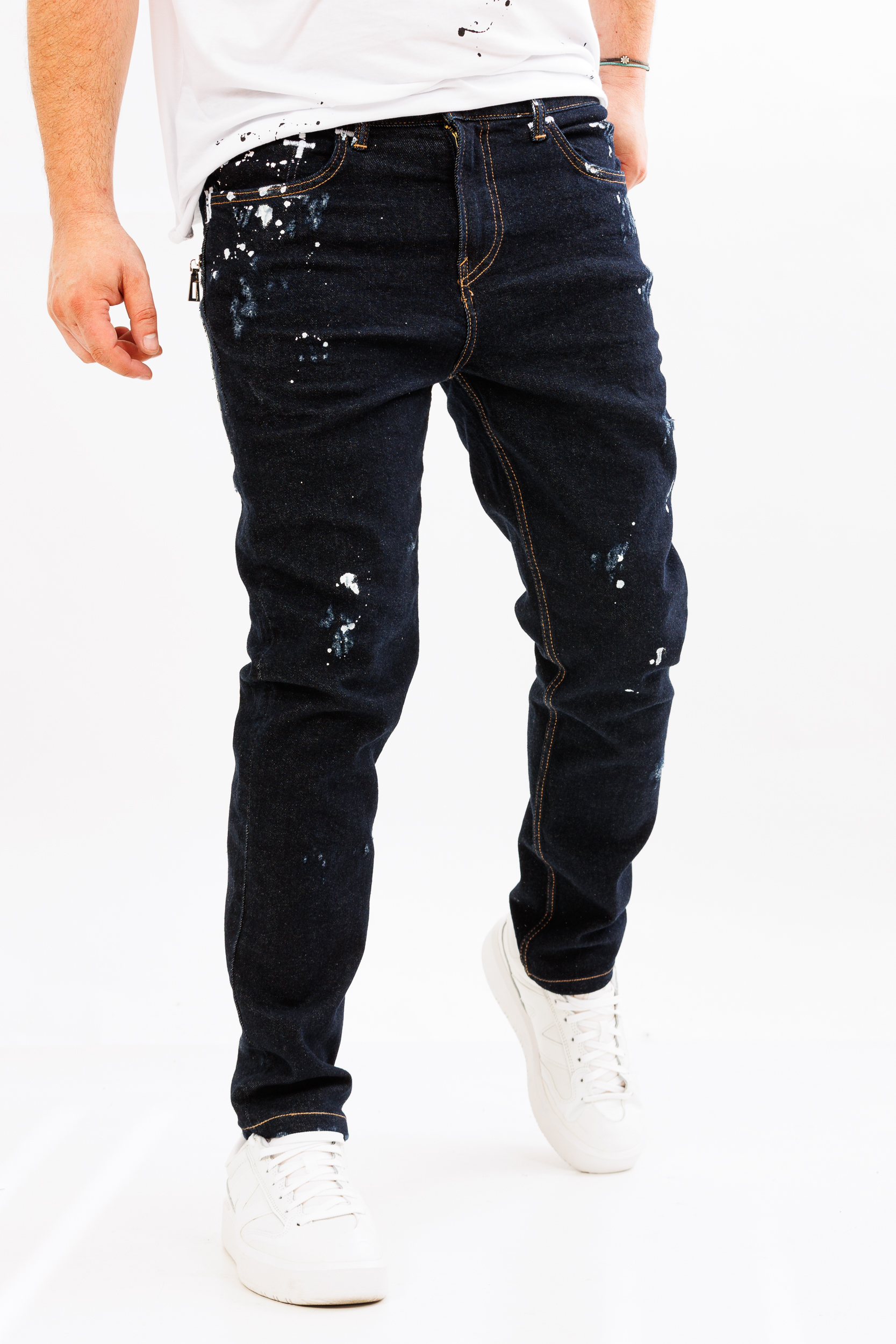 Blugi slim indigo 23 black zipper