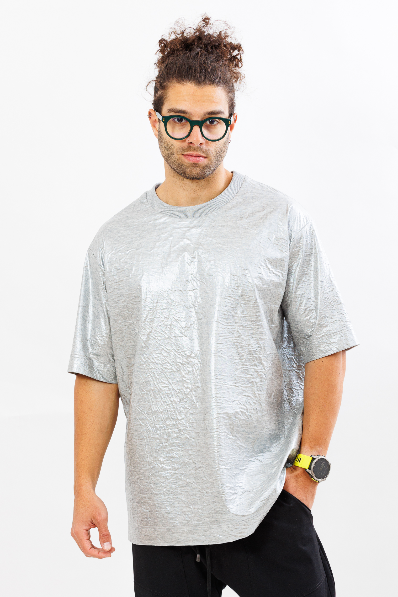 Tricou oversize metallic silver