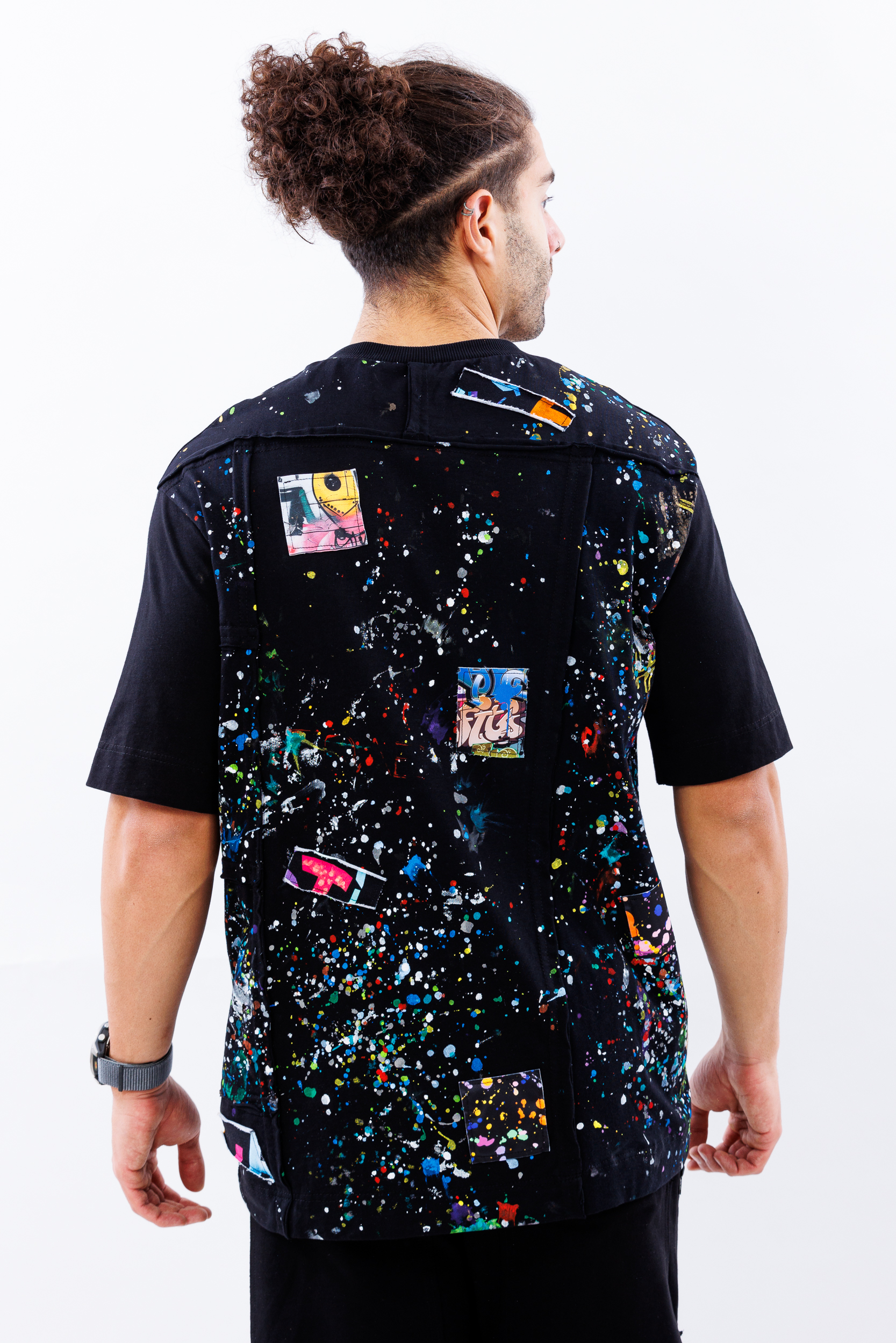 Tricou negru oversize Artful Splatter