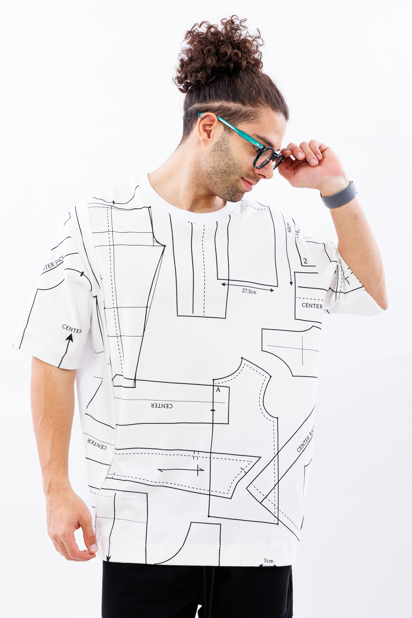 Tricou alb oversize crafted lines