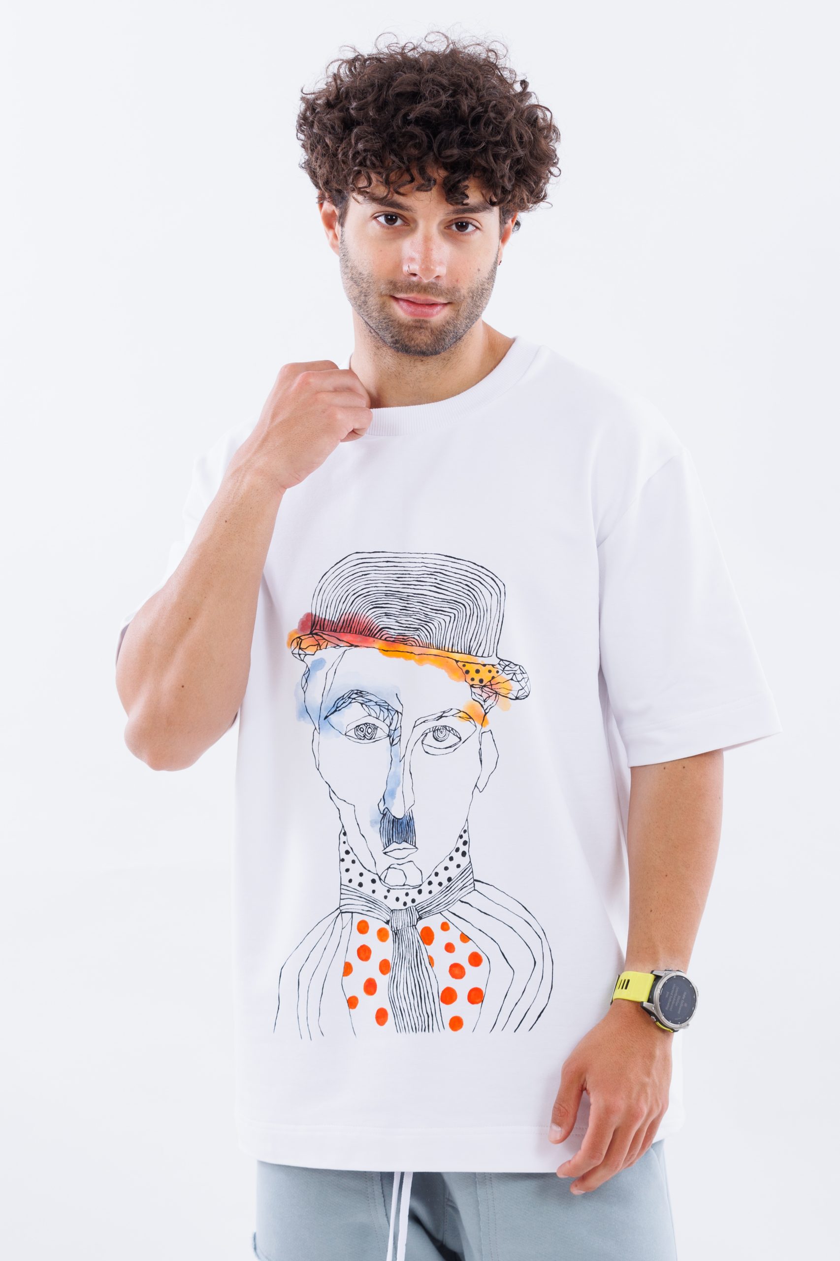 Tricou alb oversize INK & MUSTACHE