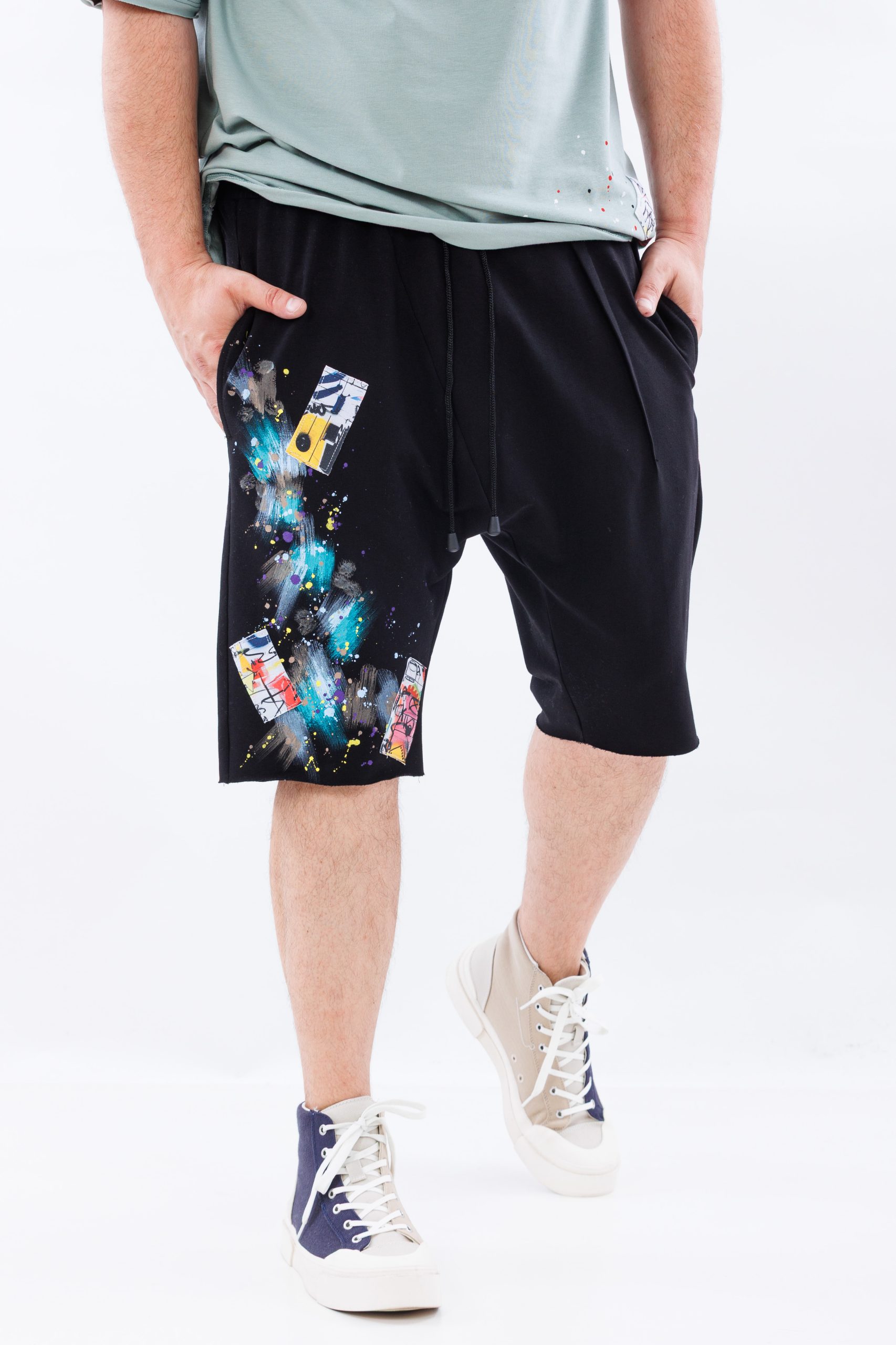 Pantaloni scurti din bumbac Brushstroke Black