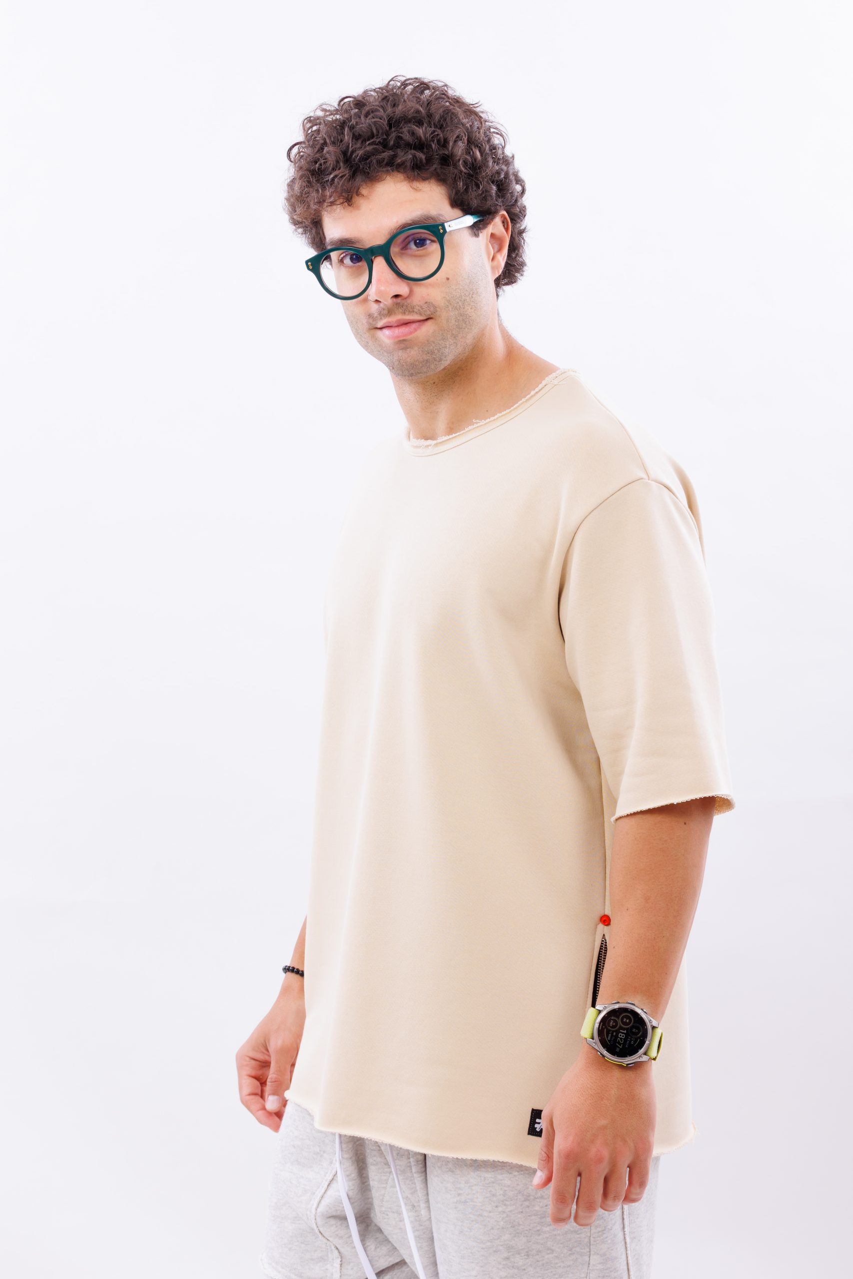 Tricou oversize din bumbac sand zip Tricou oversize din bumbac sand zip