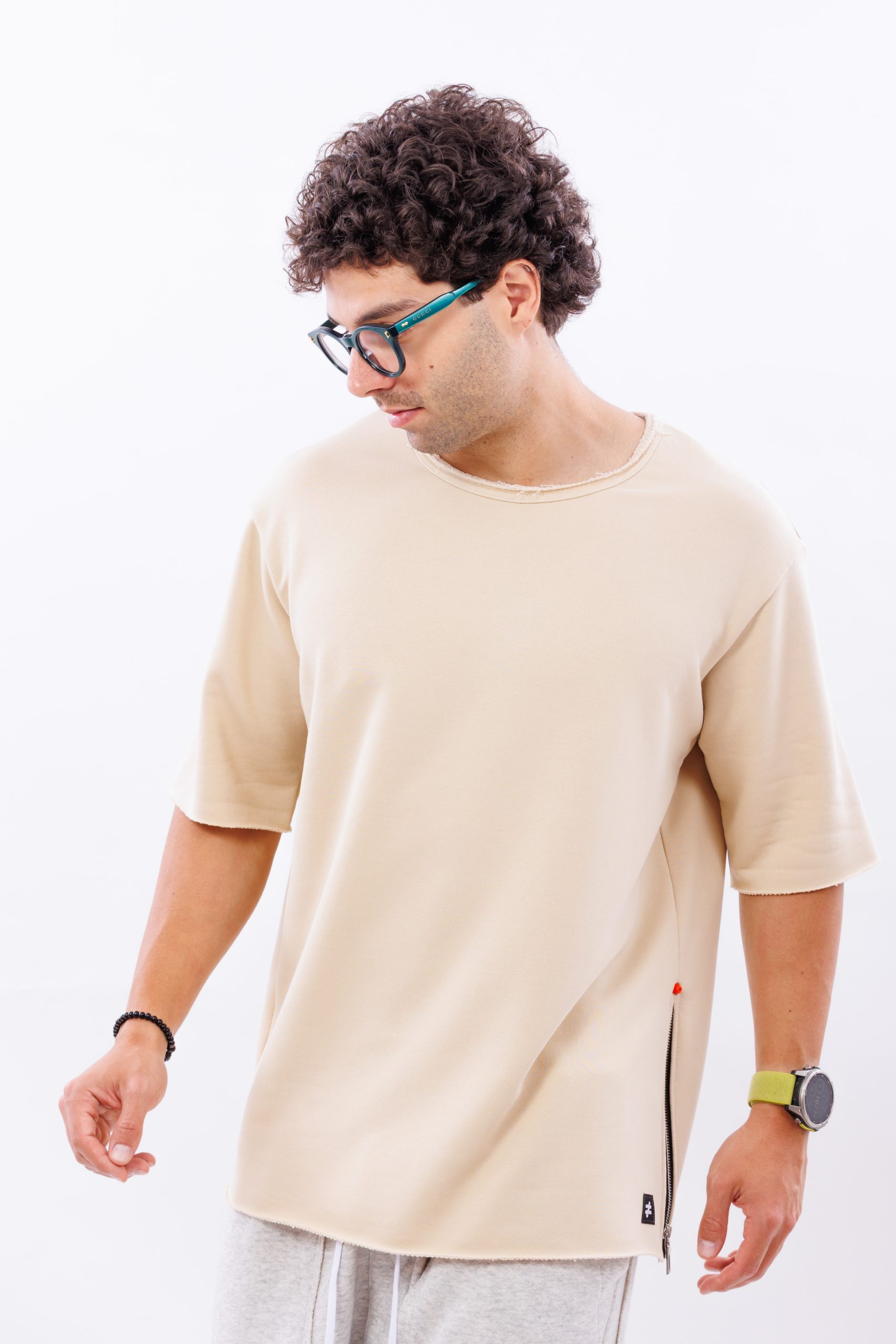 Tricou oversize din bumbac sand zip