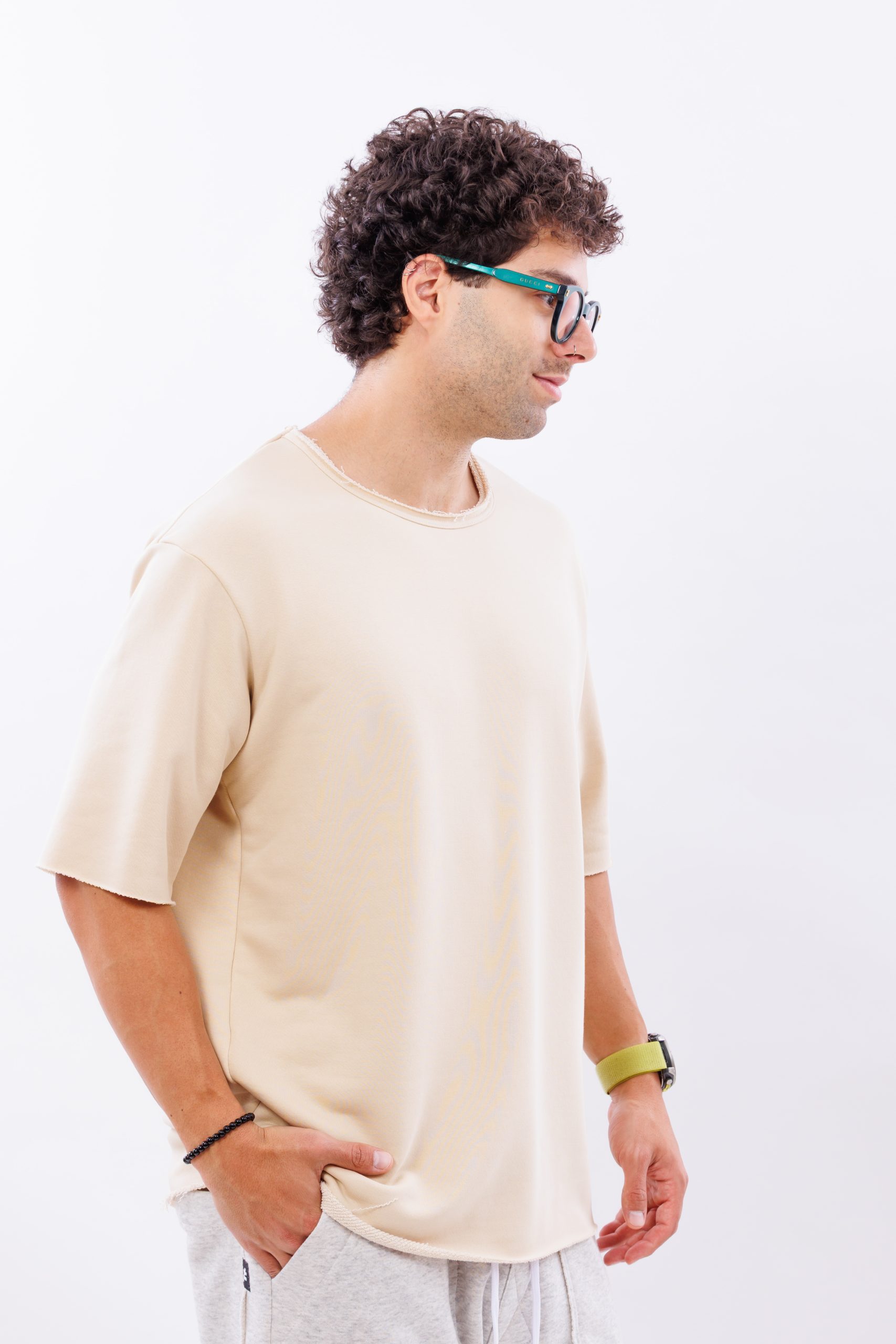 Tricou oversize din bumbac sand zip Tricou oversize din bumbac sand zip