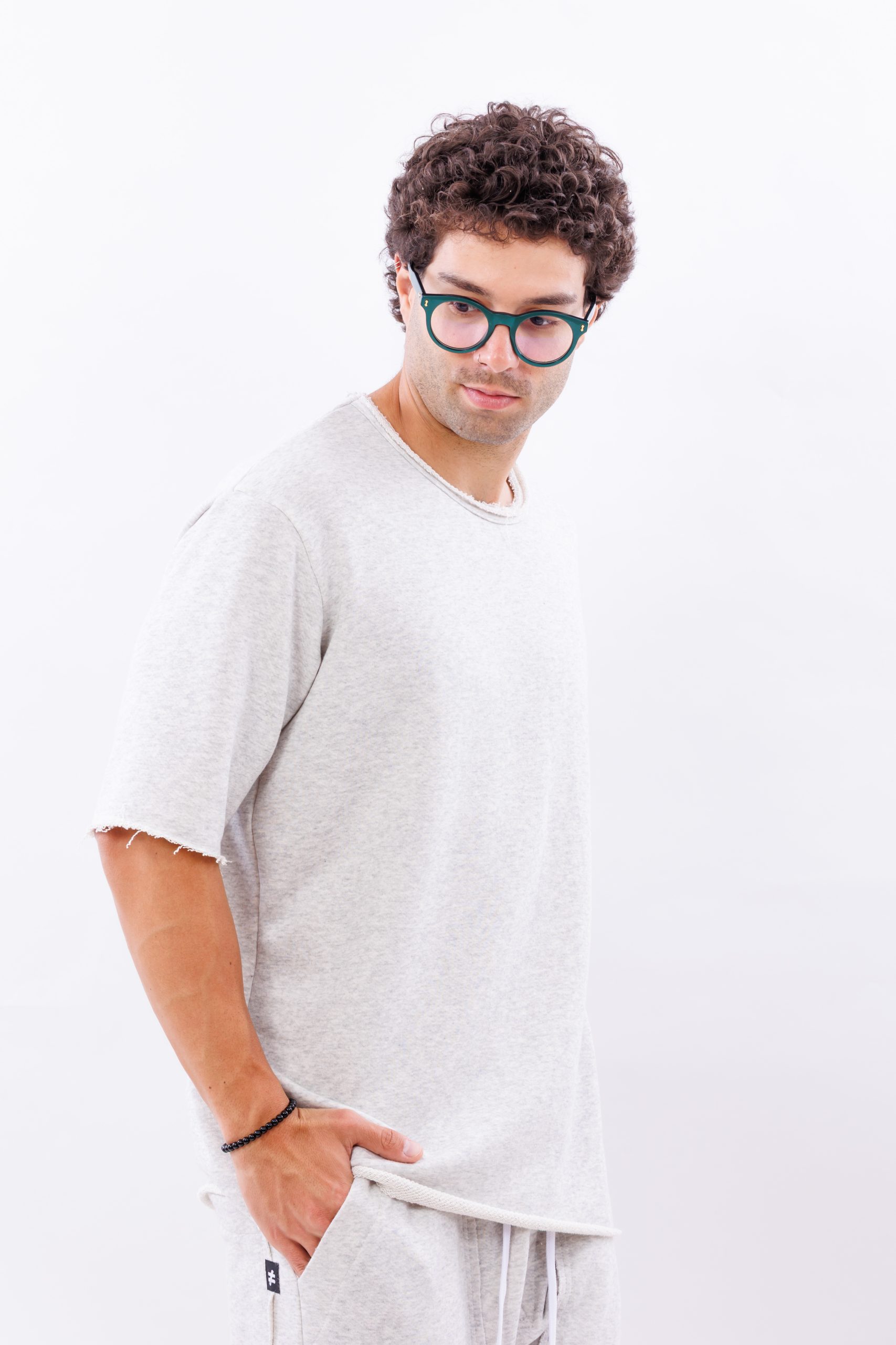 Tricou din bumbac gri steel detail oversize Tricou din bumbac gri steel detail oversize