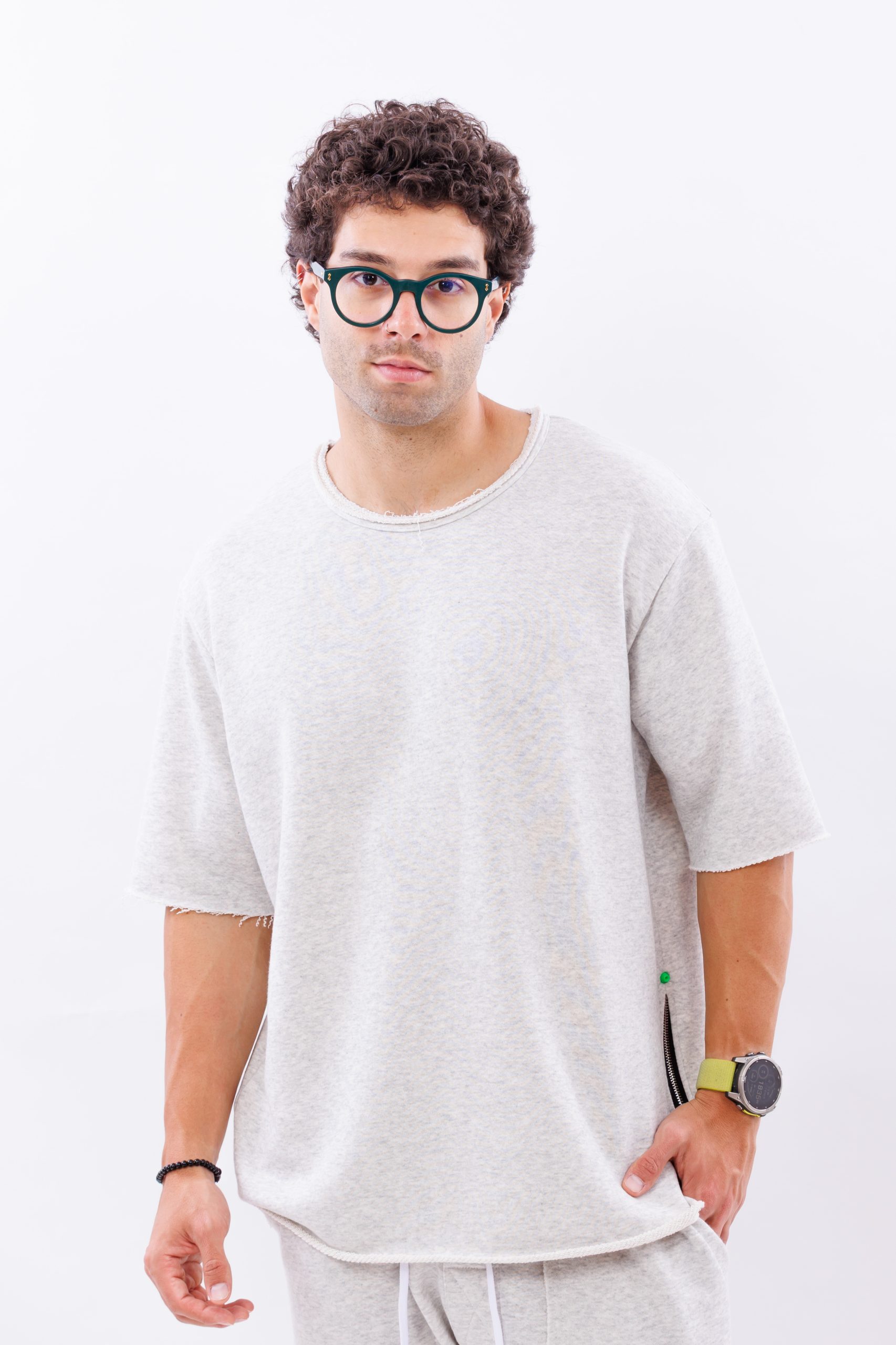 Tricou din bumbac gri steel detail oversize Tricou din bumbac gri steel detail oversize
