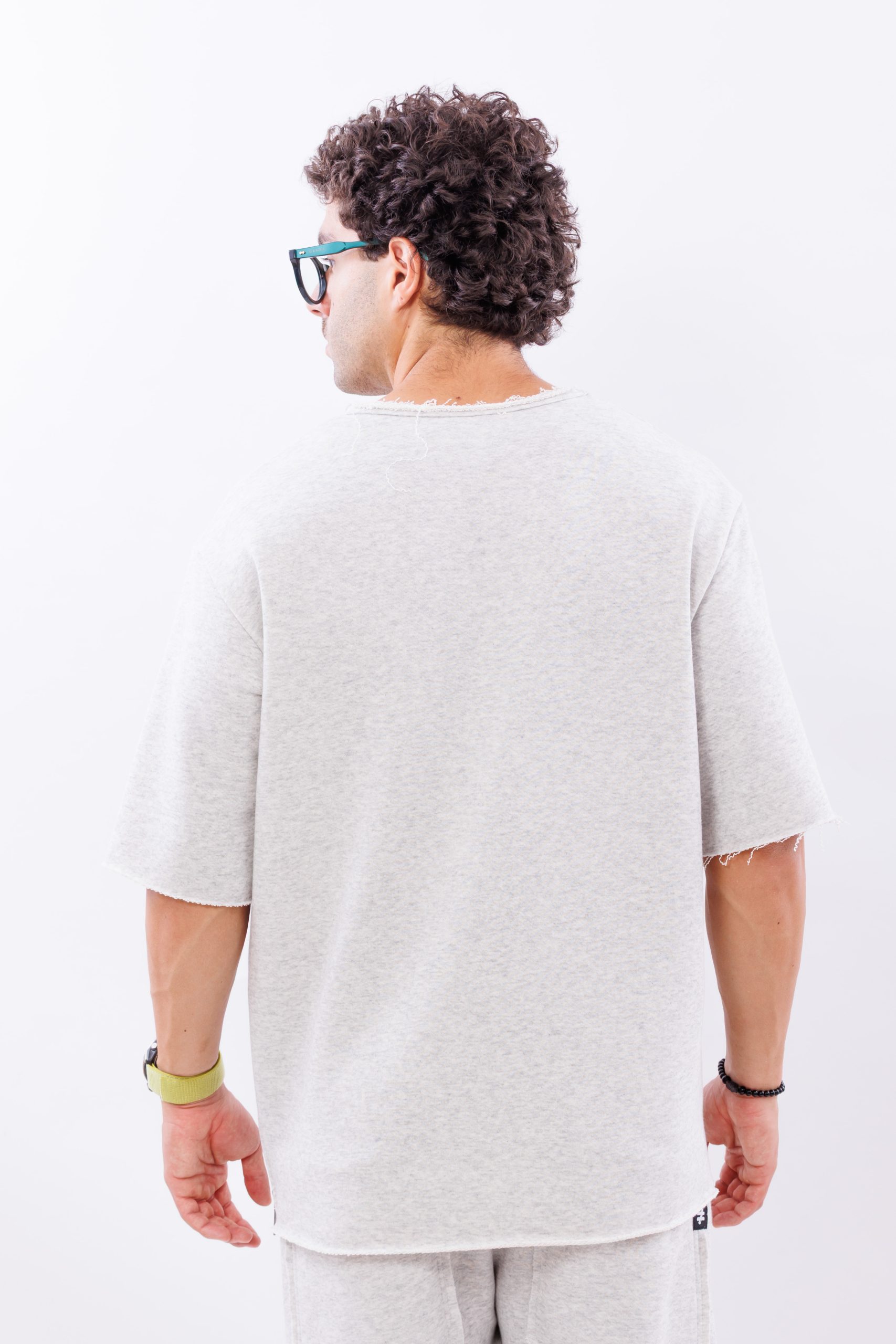 Tricou din bumbac gri steel detail oversize Tricou din bumbac gri steel detail oversize
