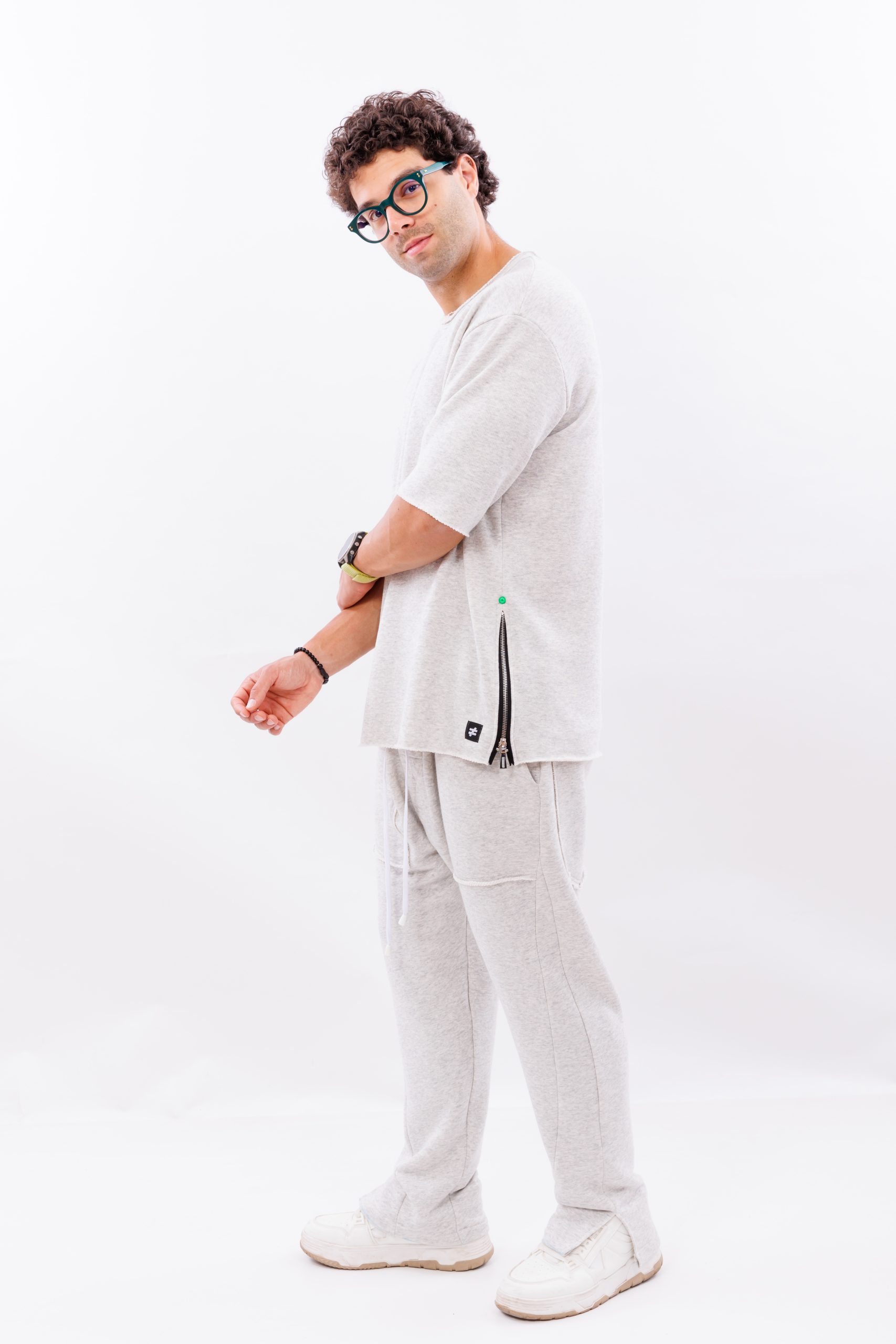 Tricou din bumbac gri steel detail oversize Tricou din bumbac gri steel detail oversize