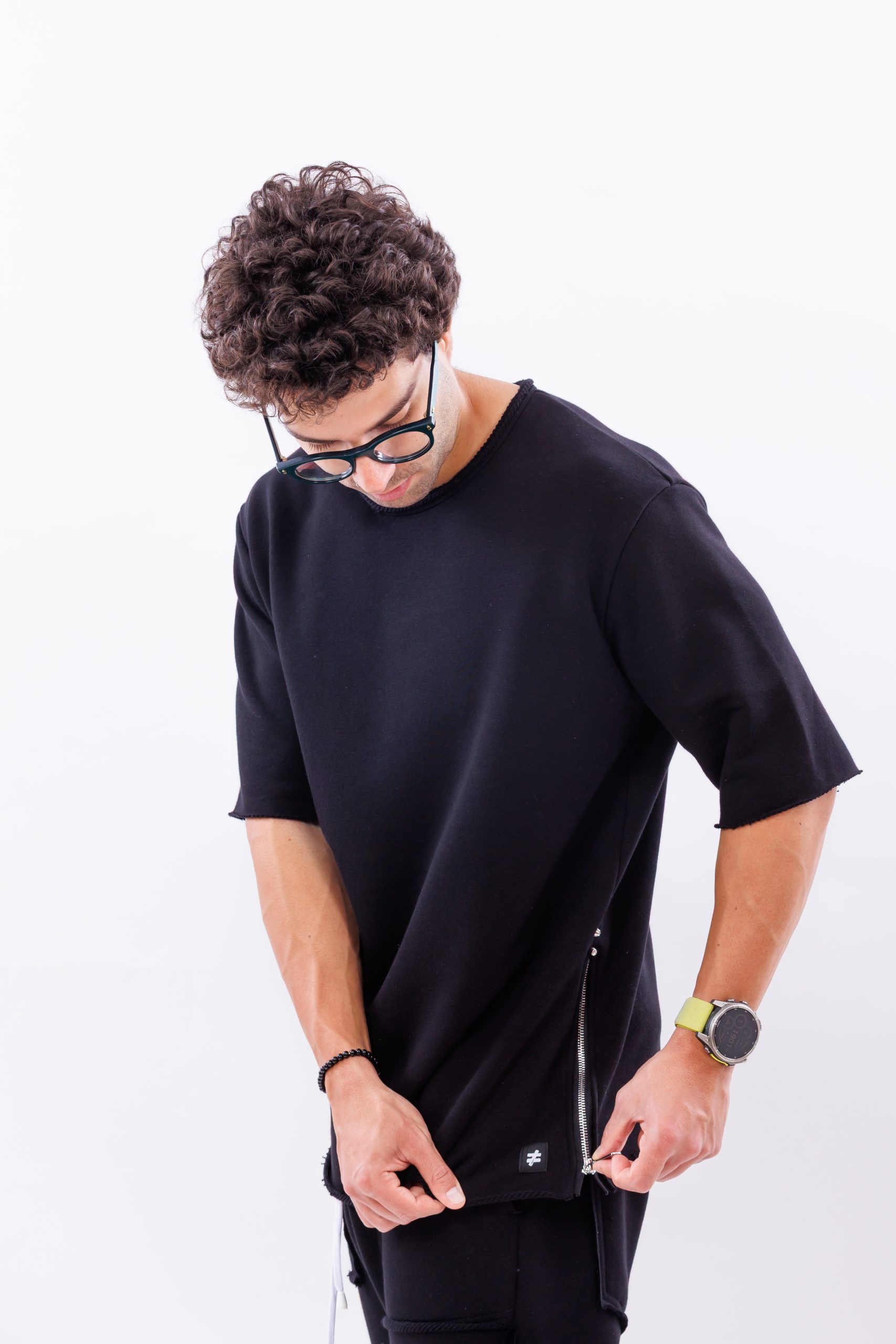 Tricou din bumbac side zipp oversize Tricou din bumbac side zipp oversize